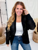 Black Open Front Crochet Cardigan - Whiskey Skies - EE:SOME