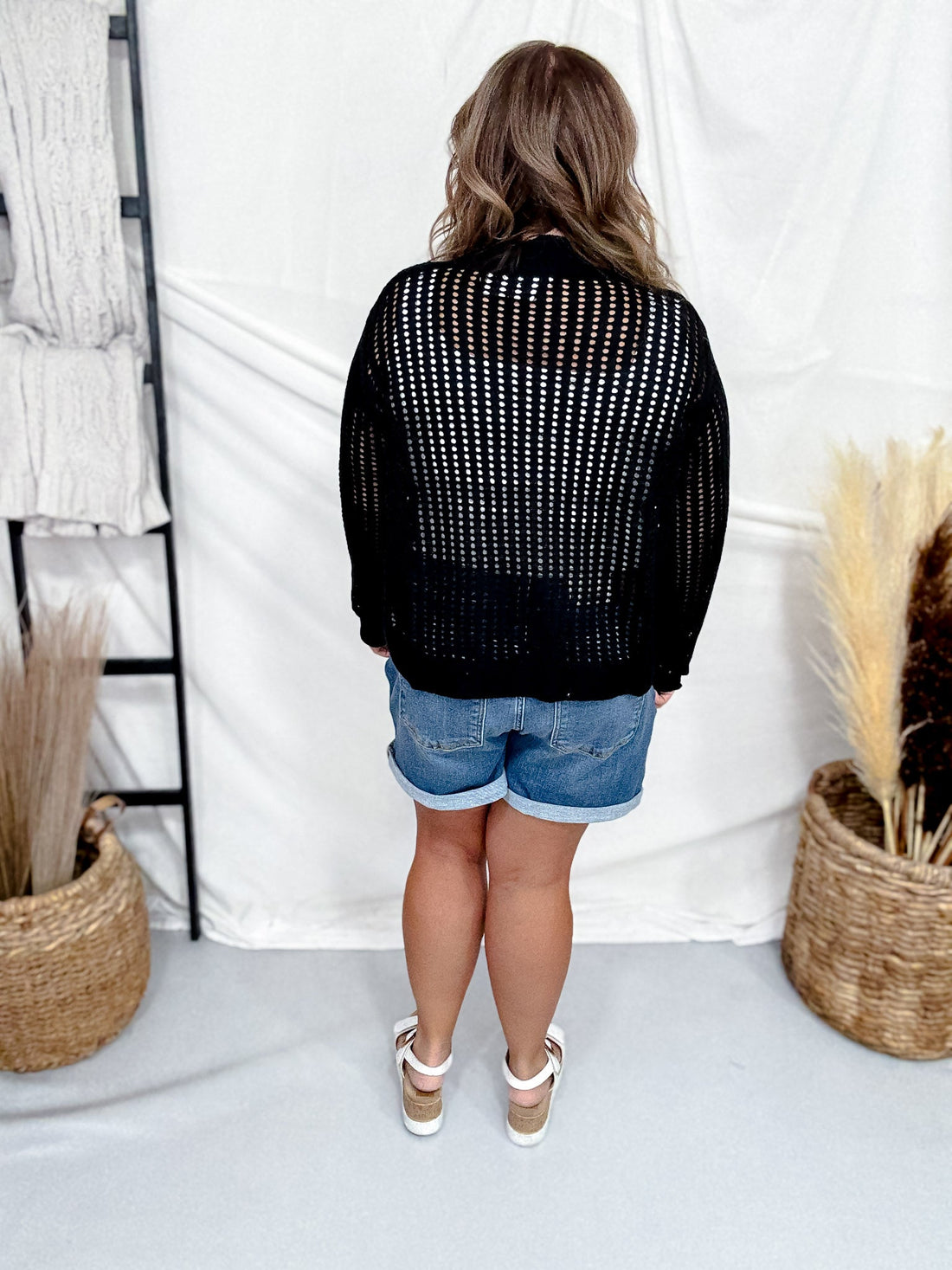 Black Open Knit Cocoon Cardigan - Whiskey Skies - COZY CO