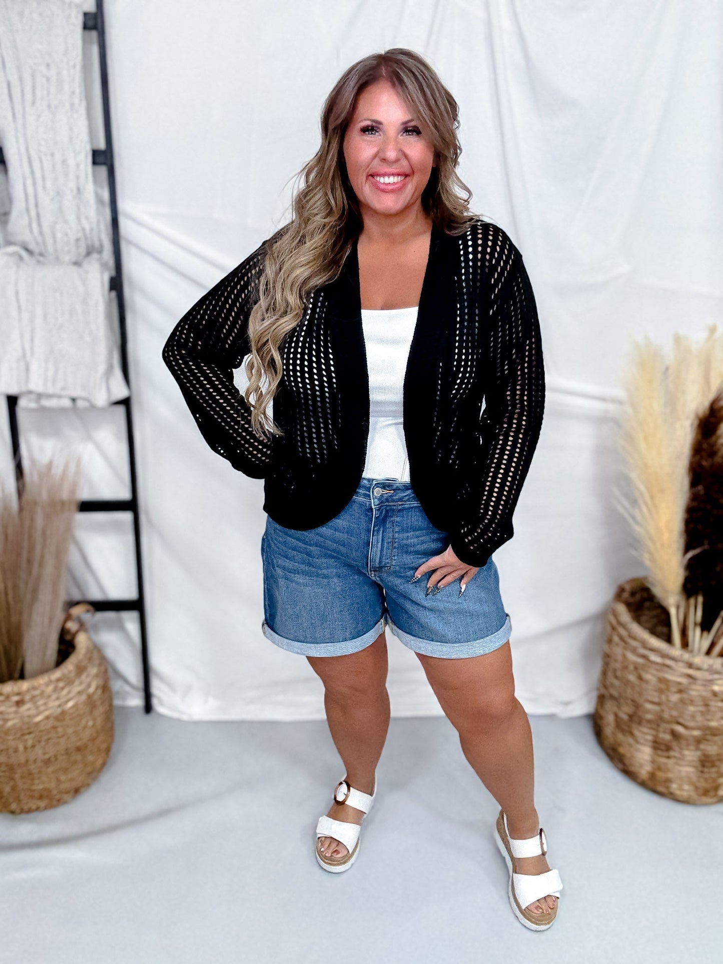 Black Open Knit Cocoon Cardigan - Whiskey Skies - COZY CO