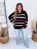 Black Open Knit Top With Pink & Tan Stripes - Whiskey Skies - ANDREE BY UNIT
