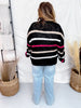 Black Open Knit Top With Pink & Tan Stripes - Whiskey Skies - ANDREE BY UNIT