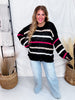 Black Open Knit Top With Pink & Tan Stripes - Whiskey Skies - ANDREE BY UNIT