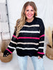Black Open Knit Top With Pink & Tan Stripes - Whiskey Skies - ANDREE BY UNIT