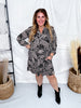 Black Paisley Print Long Sleeve A - Line Dress - Whiskey Skies - DEAR SCARLETT