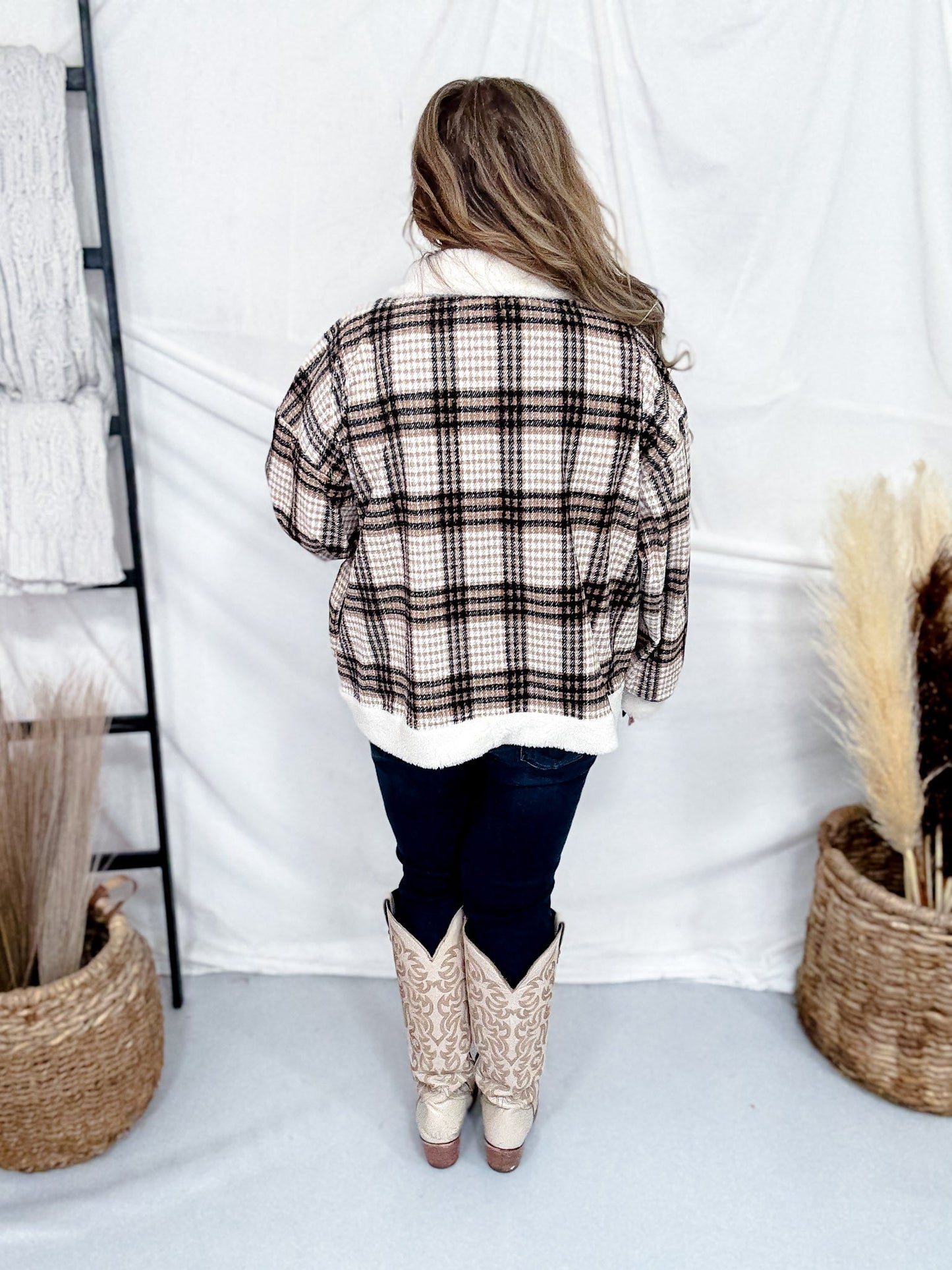 Black Plaid Sherpa Jacket - Whiskey Skies - ODDI