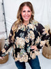 Black Pleated Floral Tie Neck Blouse - Whiskey Skies - HAYDEN