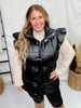 Black Puffer Vest with Drawstring Waist - Whiskey Skies - ODDI