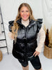 Black Puffer Vest with Drawstring Waist - Whiskey Skies - ODDI