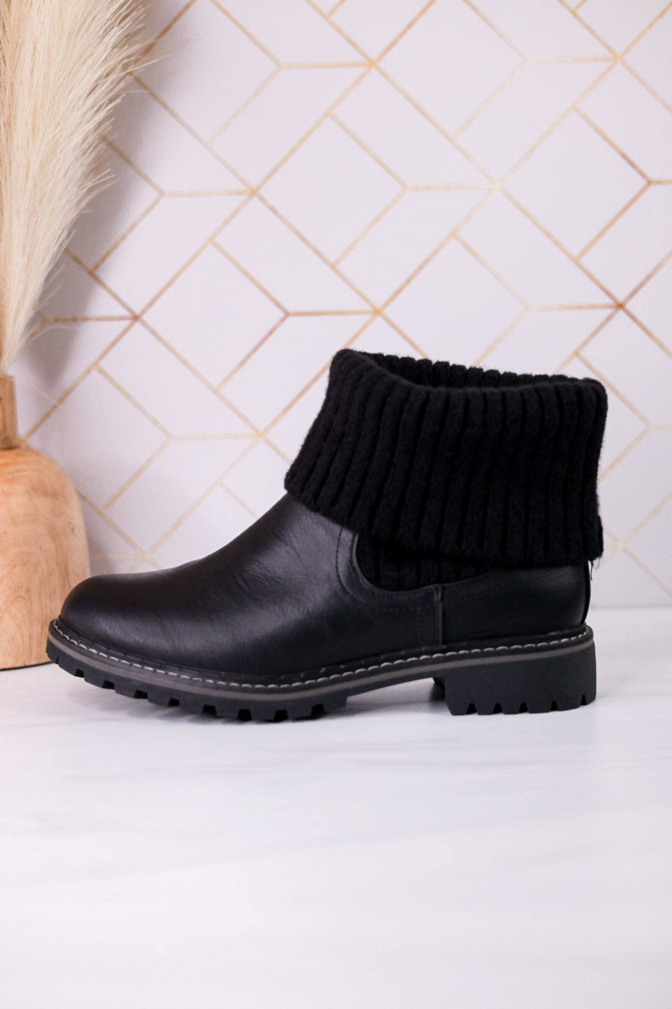 Black Quiver Ankle Booties With Sweater Cuff - Whiskey Skies - CORKYS FOOTWEAR