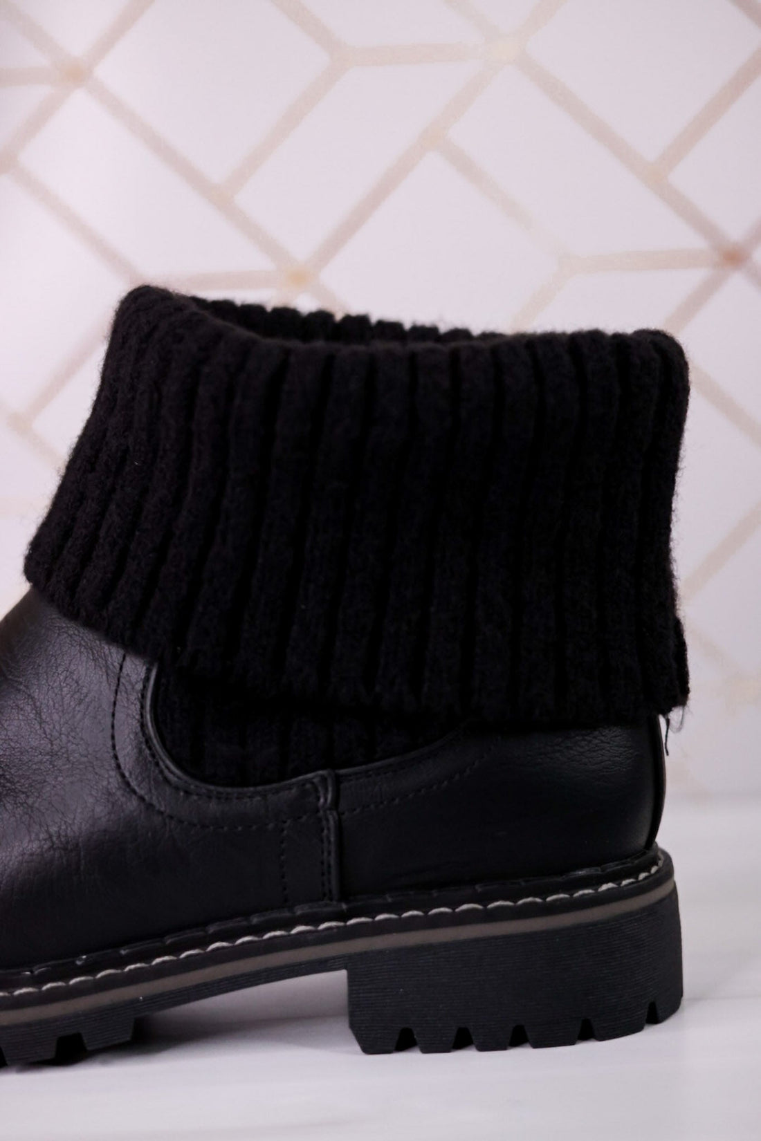 Black Quiver Ankle Booties With Sweater Cuff - Whiskey Skies - CORKYS FOOTWEAR
