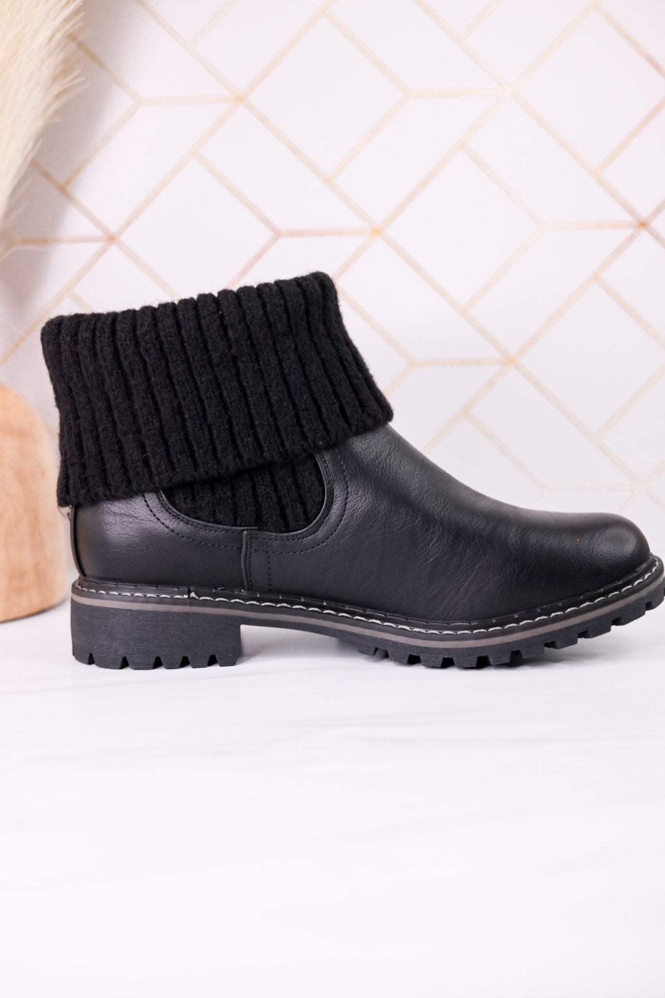 Black Quiver Ankle Booties With Sweater Cuff - Whiskey Skies - CORKYS FOOTWEAR