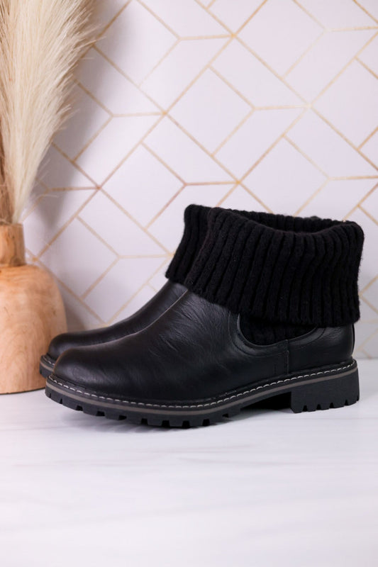 Black Quiver Ankle Booties With Sweater Cuff - Whiskey Skies - CORKYS FOOTWEAR
