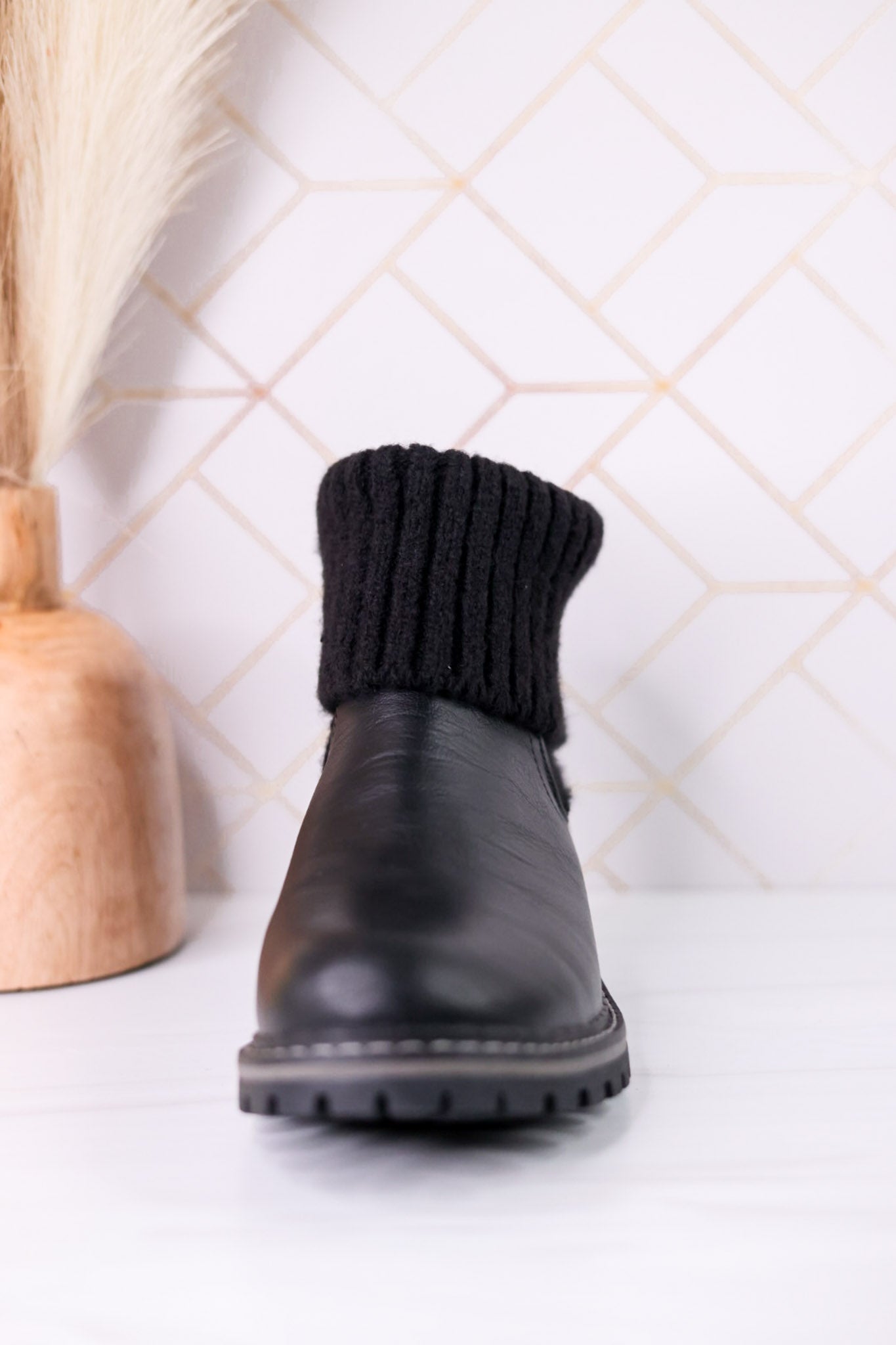 Black Quiver Ankle Booties With Sweater Cuff - Whiskey Skies - CORKYS FOOTWEAR