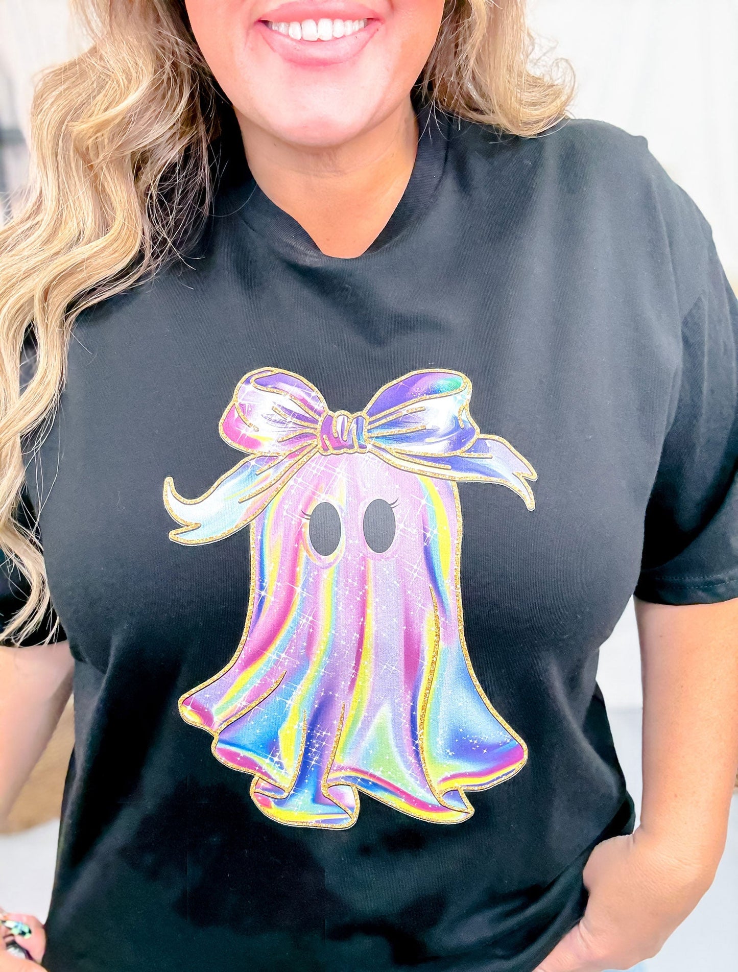 Black Rainbow Ghost Short Sleeve Graphic Tee - Whiskey Skies - JOCO INK GRAPHIC APPAREL