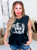 Black Rank Embroidered Horse Tank Top - Whiskey Skies - ROWDY CROWD CLOTHING