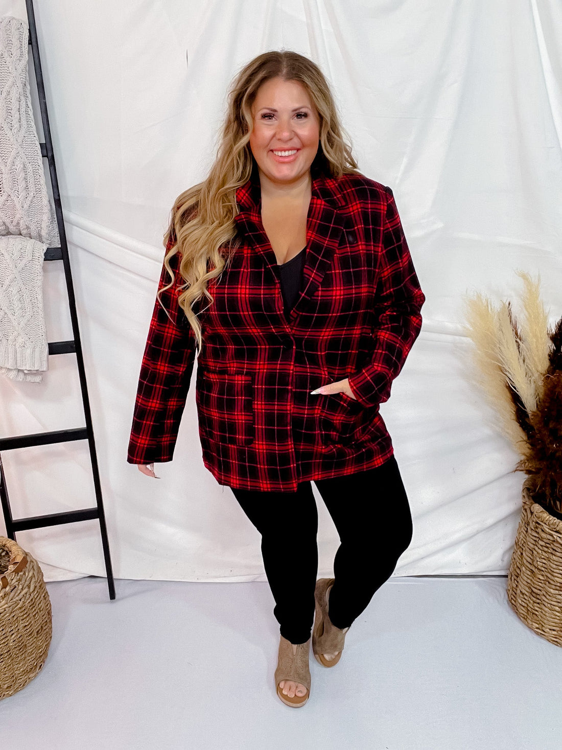 Black & Red Plaid Blazer - Whiskey Skies - SOUTHERN GRACE