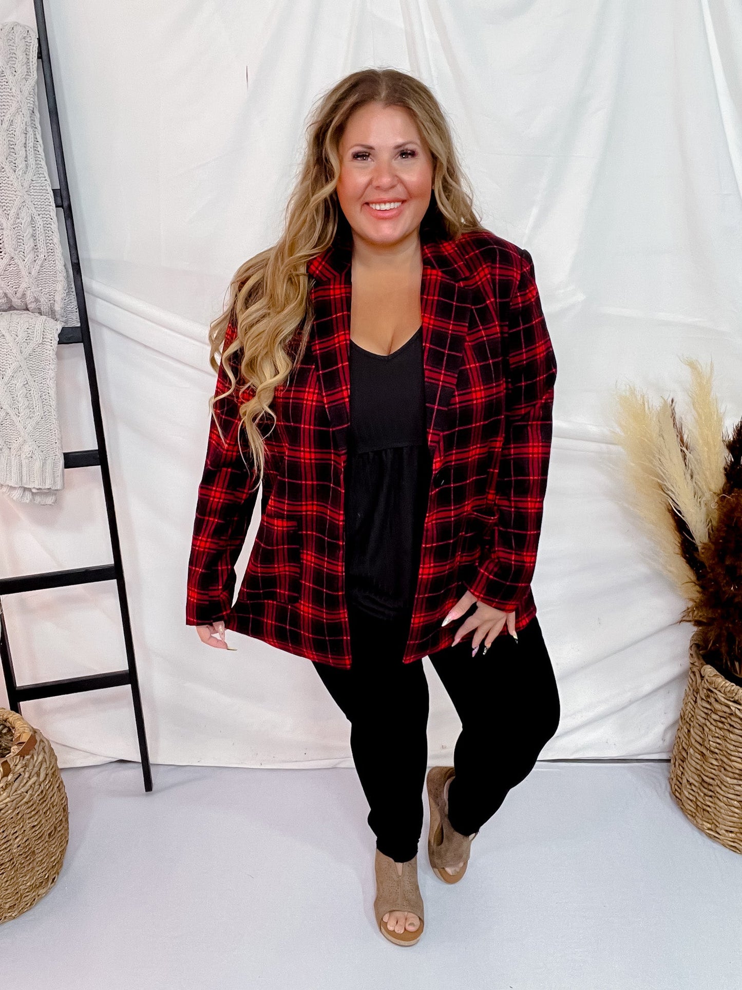 Black & Red Plaid Blazer - Whiskey Skies - SOUTHERN GRACE