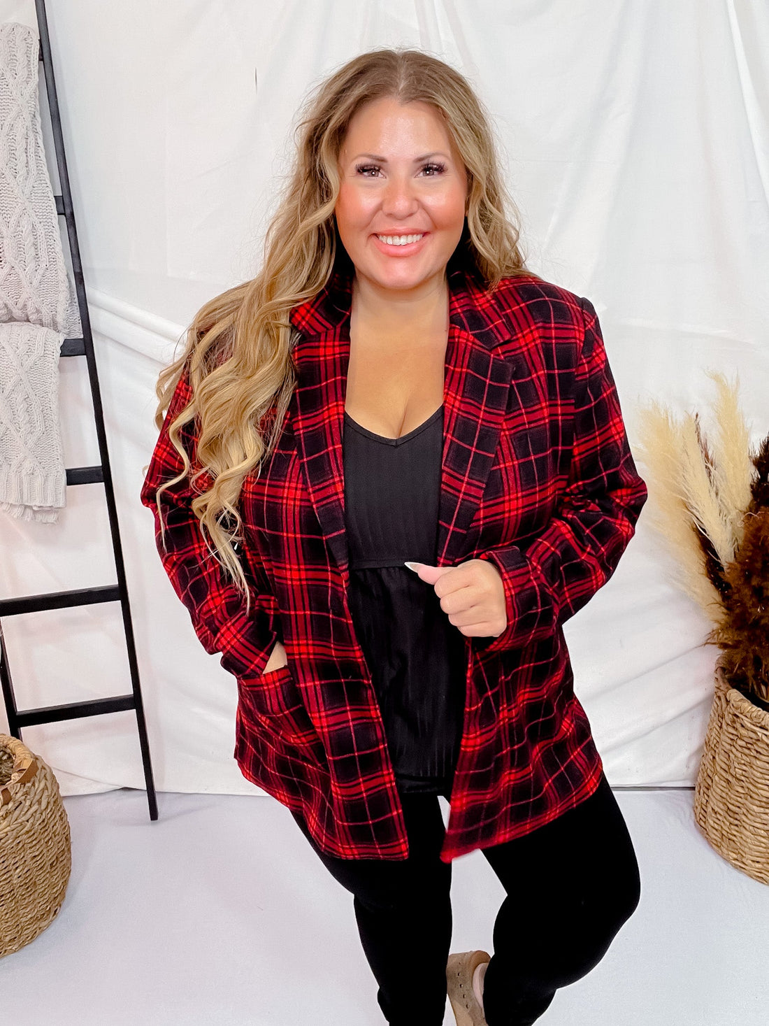 Black & Red Plaid Blazer - Whiskey Skies - SOUTHERN GRACE