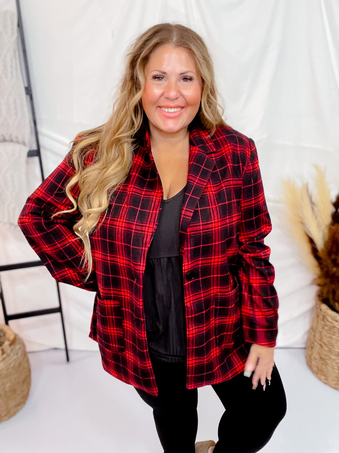 Black & Red Plaid Blazer - Whiskey Skies - SOUTHERN GRACE