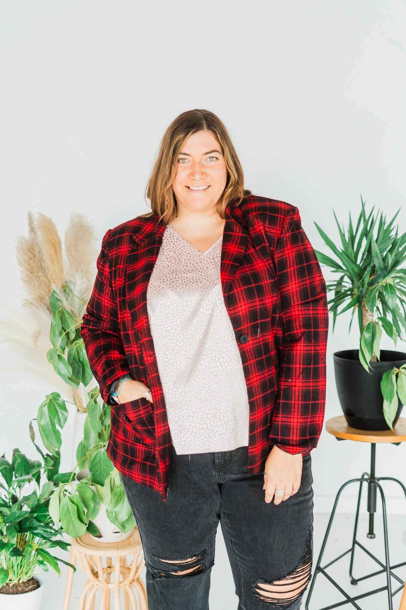 Black & Red Plaid Blazer - Whiskey Skies - SOUTHERN GRACE