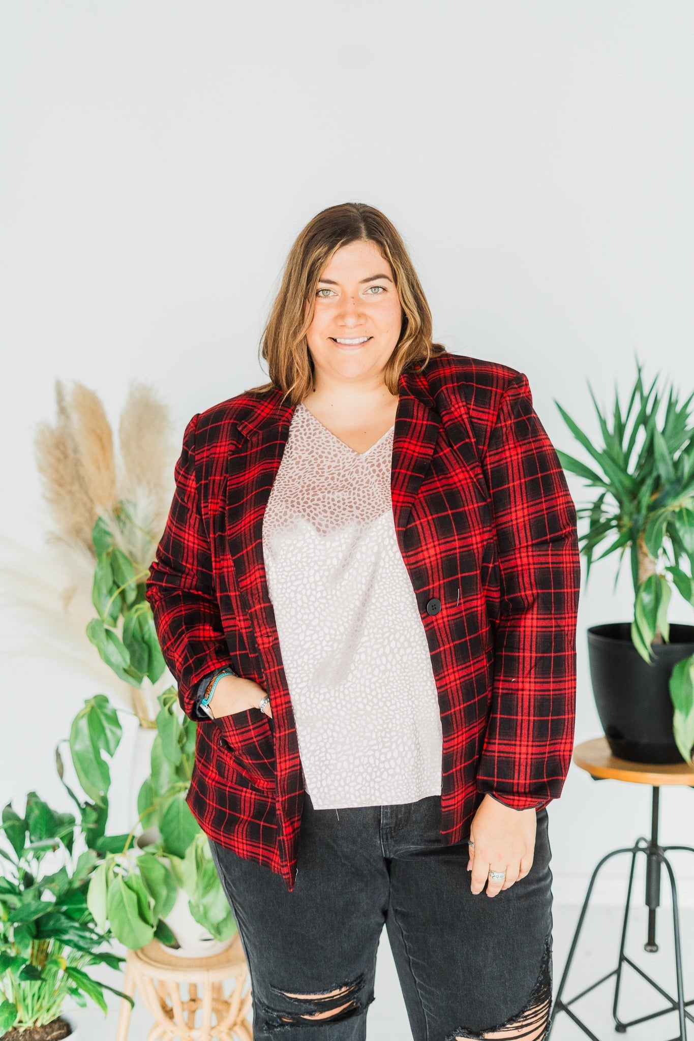 Black & Red Plaid Blazer - Whiskey Skies - SOUTHERN GRACE