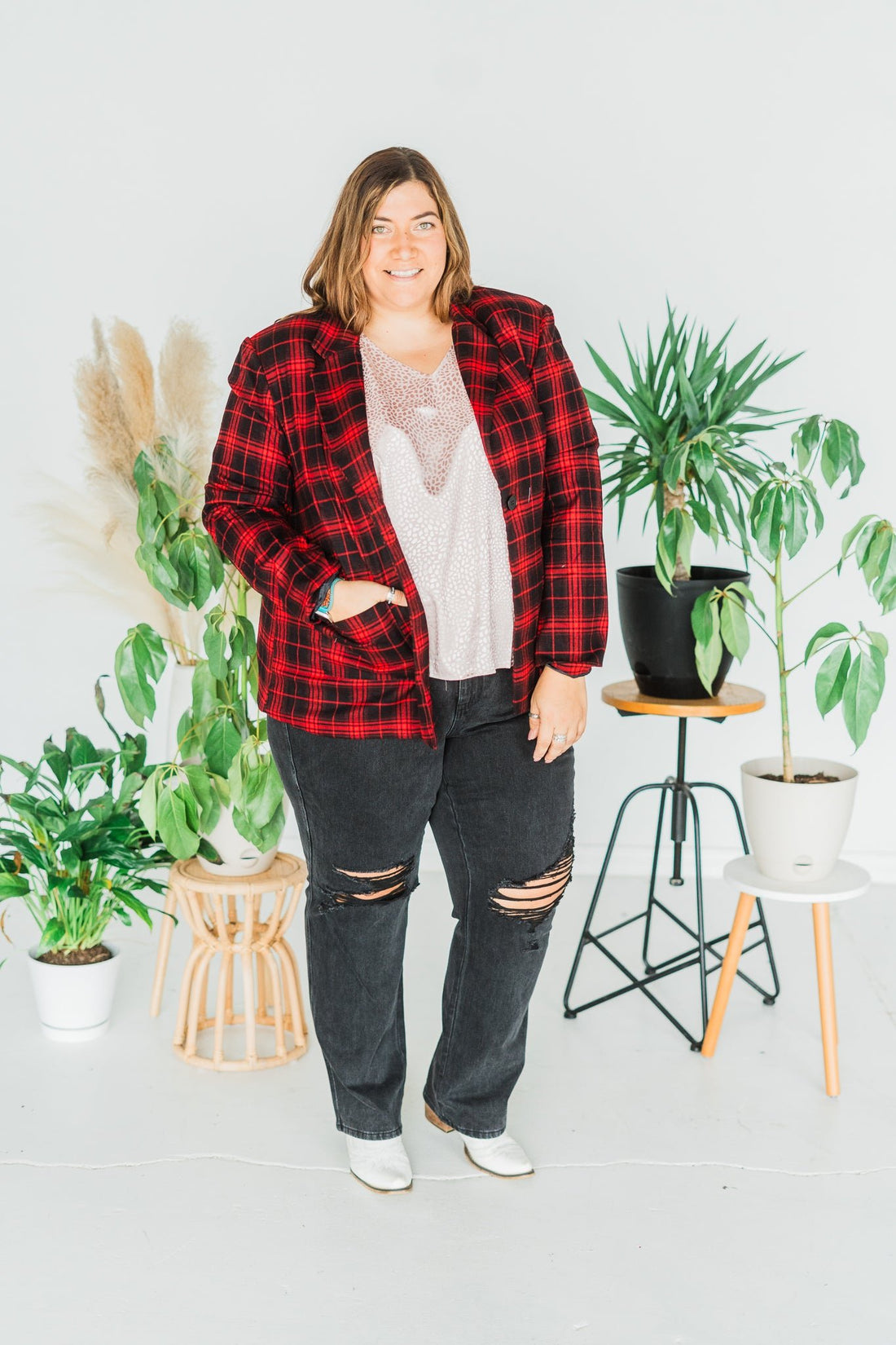 Black & Red Plaid Blazer - Whiskey Skies - SOUTHERN GRACE