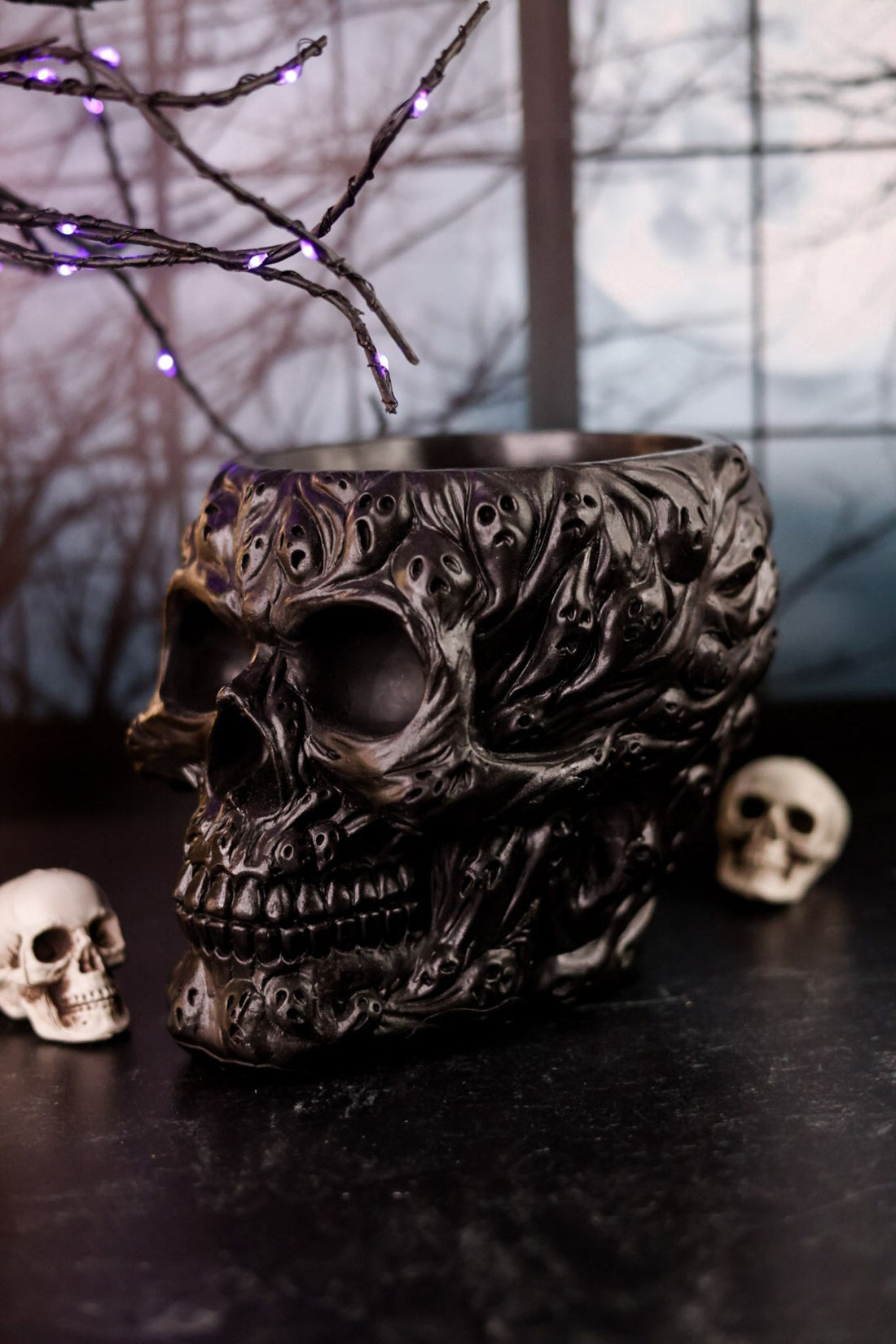 Black Resin Ghost Face Skull Bowl - Whiskey Skies - K&K INTERIORS