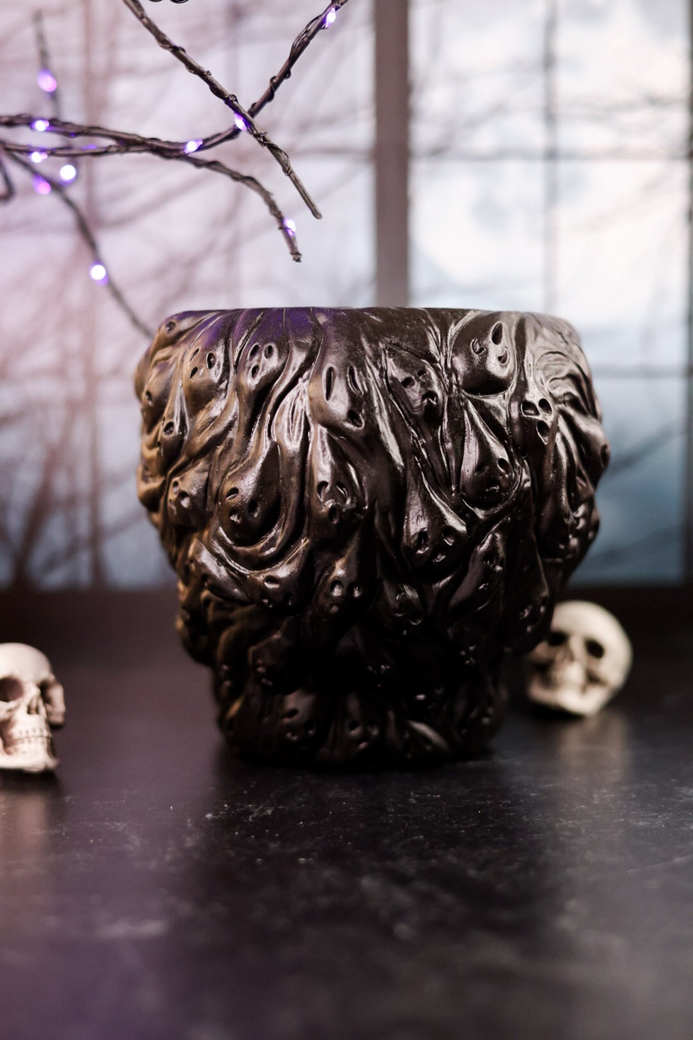 Black Resin Ghost Face Skull Bowl - Whiskey Skies - K&K INTERIORS