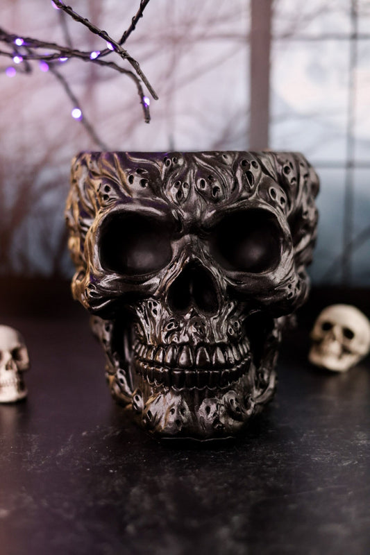 Black Resin Ghost Face Skull Bowl - Whiskey Skies - K&K INTERIORS