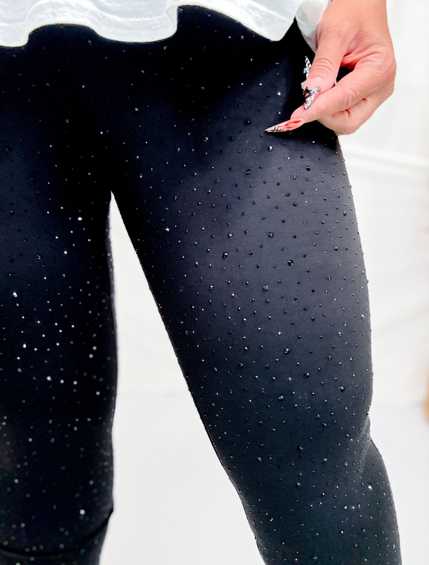 Black Rhinestone High Waist Leggings - Whiskey Skies - WHITE BIRCH
