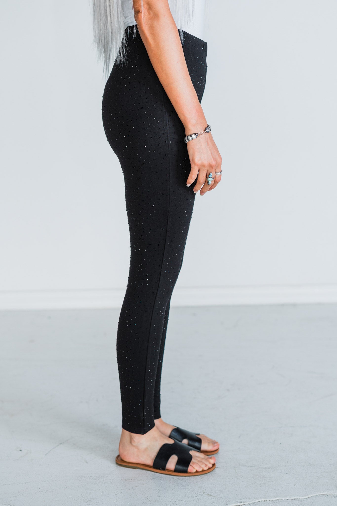 Black Rhinestone High Waist Leggings - Whiskey Skies - WHITE BIRCH