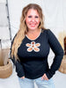 Black Ribbed Jersey Top With Flower Cutout - Whiskey Skies - ODDI