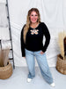 Black Ribbed Jersey Top With Flower Cutout - Whiskey Skies - ODDI