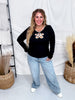 Black Ribbed Jersey Top With Flower Cutout - Whiskey Skies - ODDI