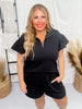 Black Ribbed Short Sleeve Shirt with Quarter Zip Neckline - Whiskey Skies - SOUTHERN GRACE