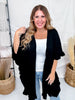 Black Ruffled Hem Open Front Cardigan - Whiskey Skies - EASEL
