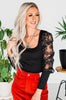 Black Sequined Floral Lace Knit Top FINAL SALE