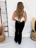Black Shadow Luxe Judy Blue Flare Jeans W/ Lace Hem Detail (Three Inseams) - Whiskey Skies - JUDY BLUE