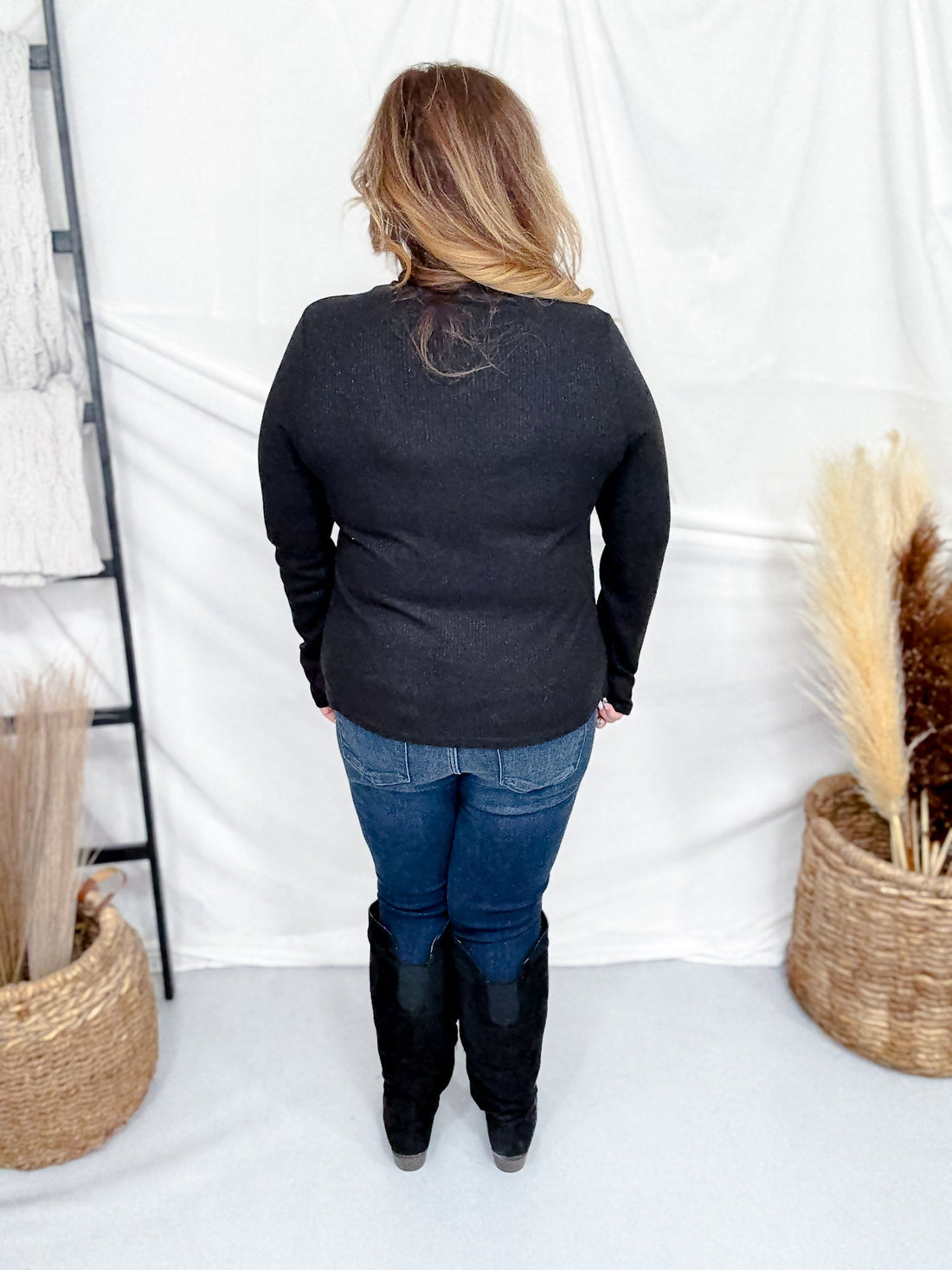 Black Shimmer Mock Neck Sweater With Long Sleeves - Whiskey Skies - ENTRO