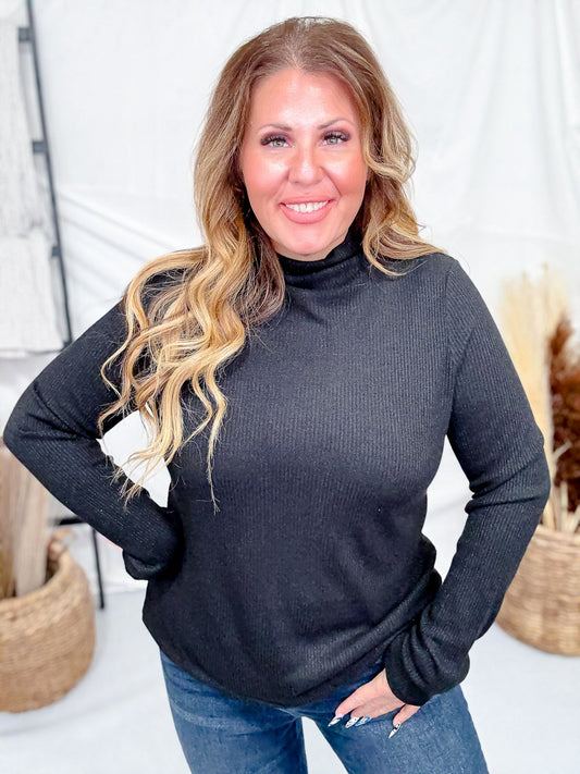 Black Shimmer Mock Neck Sweater With Long Sleeves - Whiskey Skies - ENTRO