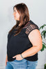 Black Short Sleeve Crochet Yolk Top - Whiskey Skies - WHITE BIRCH