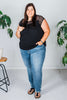 Black Short Sleeve Crochet Yolk Top - Whiskey Skies - WHITE BIRCH