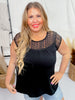 Black Short Sleeve Crochet Yolk Top - Whiskey Skies - WHITE BIRCH