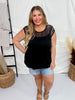 Black Short Sleeve Crochet Yolk Top - Whiskey Skies - WHITE BIRCH
