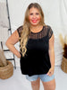 Black Short Sleeve Crochet Yolk Top - Whiskey Skies - WHITE BIRCH
