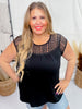Black Short Sleeve Crochet Yolk Top - Whiskey Skies - WHITE BIRCH