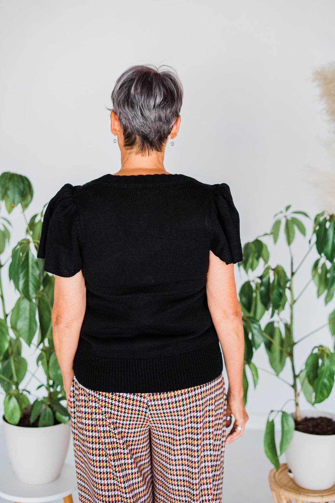 Black Short Sleeve Knit Cardigan - Whiskey Skies - ANDREE BY UNIT