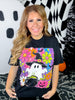 Black Short Sleeve Neon Witch Ghost Graphic Tee - Whiskey Skies - GLAIME