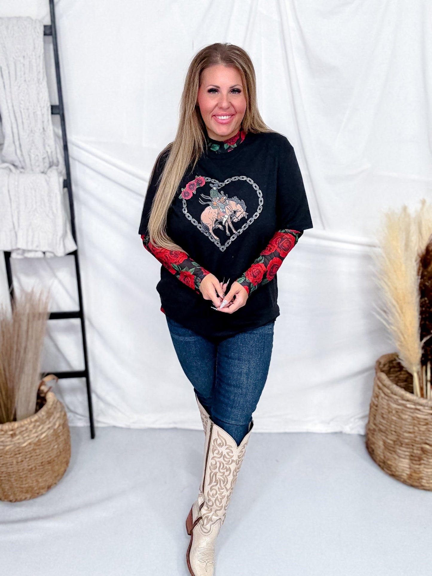 Black Short Sleeve "Rose Of My Heart" Graphic Tee - Whiskey Skies - STERLING KREEK