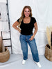 Black Short Sleeve Scoop Neck Midi Top - Whiskey Skies - STITCH & CO.